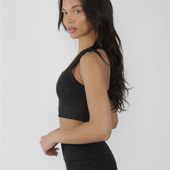 90 Degree by Reflex Wonerlink Black Leopard Print Racerback Sports Bra - Picture 7 of 13